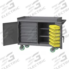 GREENE MANUFACTURING, INC. Mobile Cabinet Workbench: 36 in x 24 in, Steel, Gray, Steel (MPN EXM-650-36). Key specifications — Included Components: Handle on Side; Assembly: Fully Assembled; Brand: GREENE MANUFACTURING, INC..