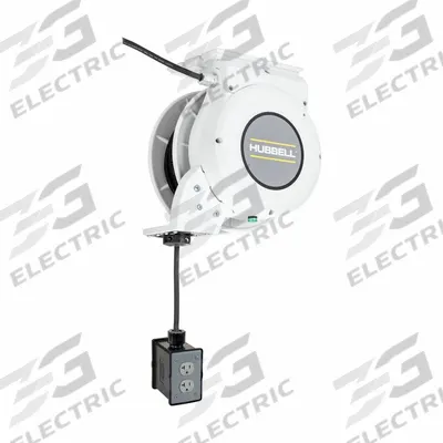 HUBBELL WIRING DEVICE-KELLEMS Extension Cord Reel: Ratchet Lock, 45 ft Cord Lg, 12 AWG, SJO - Motorized Self-Retracting Cord Reels