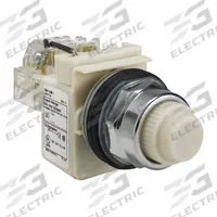 SCHNEIDER ELECTRIC Pilot Light: 30 mm Panel Mounting Size, White, Incandescent, 9001K Series (MPN 9001KT1W31). Key specifications — Series: 9001K; Brand: SCHNEIDER; Includes Push-To-Test: Push-To-Test Included.