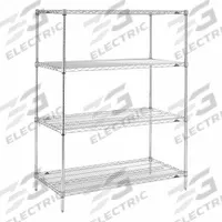 METRO Wire Shelving Unit: Starter, 36 in x 18 in, 63 in Overall Ht, 4 Shelves, Split Sleeve, Dry (MPN 63P-4,1836NC-4). Key specifications — Recommended Environments: Dry; Color: Silver; Finish: Chrome; Material: Steel; Brand: METRO.