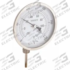 APPROVED VENDOR Dial Thermometer: 0°F to 250°F /-20°C to 120°C, 2.5 in Stem Lg, 5 in Dial Dia (MPN 1NGD1). Key specifications — Accuracy: ±1 % @ 41 to 200 °F, ±1.5 % Otherwise; Brand: APPROVED VENDOR.