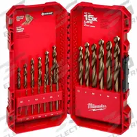 MILWAUKEE Jobber Length Drill Bit Set: 19 Pc, 1 mm to 10 mm by 0.5 mm, 135° Point, TiN-Coated Cobalt (MPN 48-89-2530). Key specifications — attr1236168: PACKOUT™ Case.