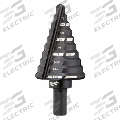 MILWAUKEE Step Drill Bit: 1/4" to 1-3/8", Black Oxide HSS - High-Speed Steel Step Drill Bits