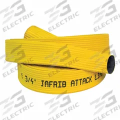 JAFRIB Fire Hose: Extruded Through-the-Weave, 6 in Hose Inside Dia, 25 ft Hose Lg, Synthetic Yarn (MPN 50H6RY-25). Key specifications — Coupling Lug Style: Uncoupled; Jacket Material: Co-Extrusion Woven; Hose Tube Material: Reinforced Extruded Rubber.