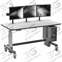 AFC INDUSTRIES Electric Sit-Stand Desk: 47 in Max Desktop Ht, 28 in Min Desktop Ht, 84 in Overall Wd (MPN ST8430_B_ST_3FZ_C_01). Key specifications — Caster/Glide Type: (2) Swivel; Brand: AFC INDUSTRIES; Frame Color: Black; Desktop Color: Gray; Frame Material: Steel; Desktop Material: Laminate; Standards: UL Listed; Product Type: Electric Sit-Stand Desk.
