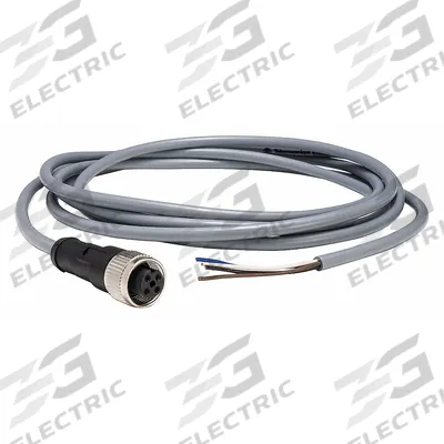 TELEMECANIQUE SENSORS Cordset: M12 Female Straight X Bare Wire, 4 Pins, Gray, PVC, 5 m Cable Lg - Single-Ended Cordsets with PVC Jacket for Flexing Applications