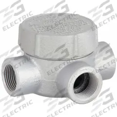 Conduit Outlet Body: Iron, GRJ, 3/4 in Trade Size, T Body, 7.3 cu in Body Capacity (MPN GRJT75). Key specifications — Series: For Round Body; Compatible Conduit Trade Size: 3/4 in; Thread Gender: Female; Hub Style: Threaded; Cover Included: Yes; Body Style: T; Connection Type: Threaded; Back Type: Round.