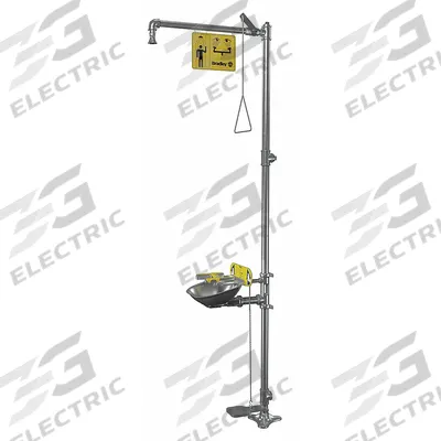 BRADLEY Shower with Eyewash: Floor Mnt, Uncovered, Stainless Steel Bowl - Floor-Mount Showers with Eyewash