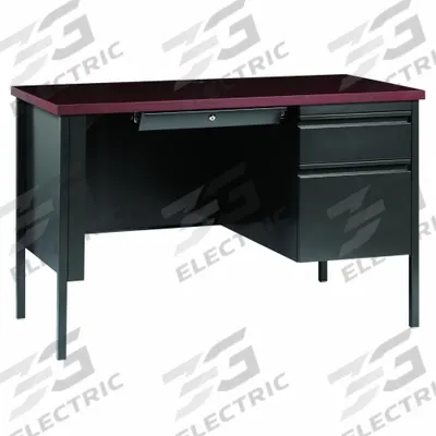 HIRSH Office Desk: Particle Board, Charcoal/Mahogany, 1 Pedestals, 2 Drawers - Pedestal Desks
