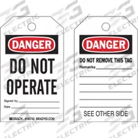 BRADY Danger Tag: Danger, Danger Do Not Operate, Polypropylene, Date/Remarks/Signed By, English, Tag (MPN 145768)