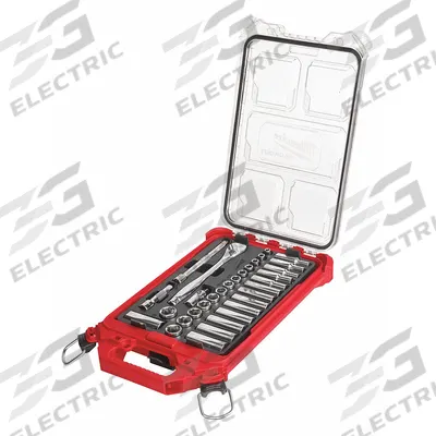 MILWAUKEE Ratchet & Socket Set: 3/8 in Drive, 32 Piece, 6-Point, Metric - SAE & Metric Socket Sets with Drive Tools