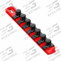 ERNST MANUFACTURING Socket Organizer Rail: Red, 1 1/8 in Overall Wd, 7 Posts/Slots, Plastic, Sockets (MPN 8412M). Key specifications — attr1125333: I.D. Stickers; attr1125348: Plastic; attr1125346: ERNST MANUFACTURING; attr1125347: Red; attr1136588: Sockets; attr1125364: Socket Rail.