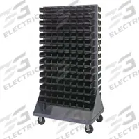 QUANTUM STORAGE SYSTEMS Mobile Louvered Floor Rack: 36 in x 24 in x 72 in, 240 Bins Included, Black (MPN QMD-36H-220BK). Key specifications — Bin Width: 4-1/8 in; Color: Gray; Caster Wheel/Configuration: (2) Swivel; Caster Wheel/Tread Material: Hard Rubber; Bin Color: Black; Bin Depth: 7-3/8 in; Bin Height: 3 in; Brand: QUANTUM STORAGE SYSTEMS.
