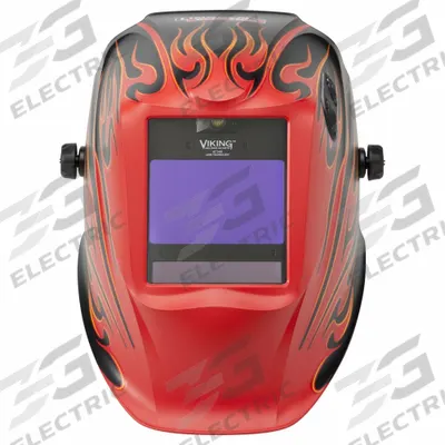 LINCOLN ELECTRIC Welding Helmet: Auto-Darkening, 4 Arc Sensors, Black/Red, Flames, W5-W13 - Auto-Darkening Welding Helmets - Graphic