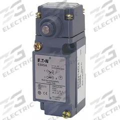 EATON Plunger Limit Switch: Plunger Actuator, Momentary/Momentary, Metallic, 8 ozf Op Force - Min (MPN E50AS1). Key specifications — Manufacturer Part Number: E50AS1; Brand: EATON; Electrical Connection: Screw Terminals; Action: Momentary/Momentary; Series: E50; Body Material Type: Metallic; Actuator Type: Plunger.