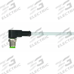 Cordset: M12 Male Right Angle X Bare Wire, 4 Pins, Gray, PVC, 10 m Cable Lg, 4 A Max Current (A) (MPN 7000-12101-2141000). Key specifications — Cable Jacket Color: Gray; End 1 Gender: Male; End 1 Mounting Orientation: Right Angle; End 2 Connection Type: Bare Wire; IP Rating: IP66K; Brand: MURRELEKTRONIK; Wire Size: 22 AWG; Cable Jacket Material: PVC.