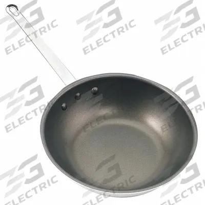 CRESTWARE Wok Pan: Non-Stick, 8 3/4 in Top Dia, Aluminum, Silver, Steel, Teflon - Woks