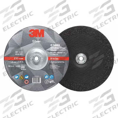 3M Depressed Center Grinding Wheel: Type 27, 9" x 1/4" x 5/8"-11, Ceramic - Cool-Cutting Grinding Wheels for Carbon & Stainless Steel