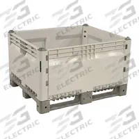 DECADE PRODUCTS Bulk Container: 20 cu ft, 47 1/4 in x 39 3/8 in x 28 in, Lid Not Included, Long Side (MPN 14000000-104). Key specifications — Brand: DECADE PRODUCTS; Stackable: Stacking Capable; Shape: Rectangular; Runner Location: Long Side; Fork Entry: 4-Way Entry; Container Wall Type: Solid; Mobility: Stationary; Fork Pockets: Fork Pockets Included.
