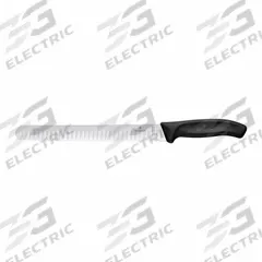 VICTORINOX Slicer Knife: Straight, 16 7/8 in Overall Lg, Stainless Steel Blade, Thermoplastic Handle (MPN 6.8223.25-X1). Key specifications — Brand: VICTORINOX; Blade Material: Stainless Steel; Blade Type: Straight; Edge Style: Fluted; Forged/Stamped: Stamped; Handle Color: Black; Handle Material: Thermoplastic; Knife Type: Slicing Knife.