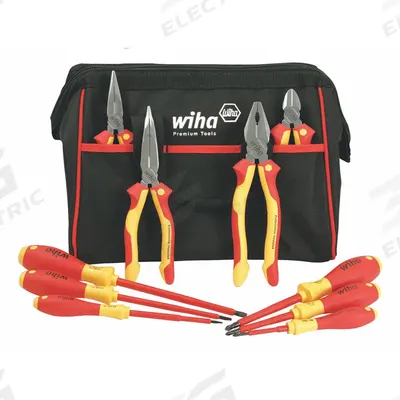 WIHA Insulated Tool Kit: Insulated, 10 Total Pcs, Drivers and Bits/Pliers - Tool Sets with Tool Bag