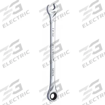 WESTWARD Combination Wrench: Alloy Steel, Chrome, 11/32 in Head Size, 7 in Overall Lg - SAE 12-Point Ratcheting Combination Wrenches