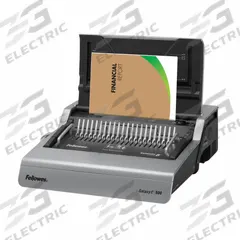 FELLOWES Binding Machine: Electric Bind, Electric Punch, Comb Binding Coil, Black/Silver (MPN 5218301). Key specifications — Color: Black/Silver; Features: Removable Binding Platform; Bind Method: Electric; Binding Coil Type: Comb; Brand: FELLOWES; Punch Method: Electric.
