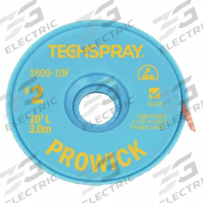 TECHSPRAY Desoldering Braid: Rosin Flux, # 2, 0.055 in, 10 ft, Yellow - Rosin Flux Desoldering Braids