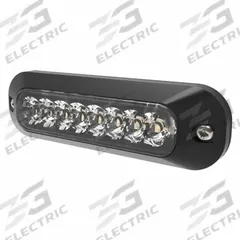 ECCO Warning Light: Perimeter Flashing Warning Light, Amber/Blue, 5/8 in Overall Wd, LED, 12-24V DC (MPN ED3744AB). Key specifications — Operating Voltage: 12-24V DC; Number of Flash Patterns: 70; Includes: Black Bezel; Electrical Connection: Blunt Cut Wires; Mount Type: Bolt; Brand: ECCO; Shape: Rectangular.