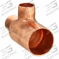 NIBCO Sweat Fitting Tee: 3/4 in CTS x 5/8 in CTS x 5/8 in CTS, Cup x Cup x Cup, Wrot Copper (MPN 611RR 3/4X5/8X5/8)