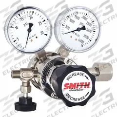 SMITH EQUIPMENT High Purity Gas Regulator: Two Stage, CGA 590 Inlet, 1/4" NPT M Outlet, 50 psig (MPN 121-0510). Key specifications — Brand: SMITH EQUIPMENT; Manufacturer Part Number: 121-0510; Diaphragm Material: Neoprene; Outlet Connection: 1/4" NPT M; Inlet Connection: CGA 590.