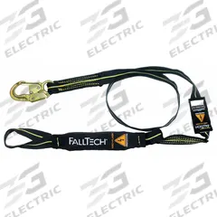 FALLTECH Shock-Absorbing Lanyard: Shock Pack, Steel Snap Hook, Kevlar Web Loop, 310 lb Capacity (MPN 8242L). Key specifications — Brand: FALLTECH; Color: Black; Visual Load Indicator: Yes; Shock-Absorbing Lanyard Material: Kevlar.