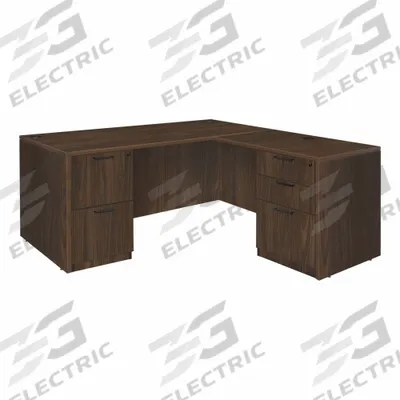 REGENCY Desk: Particle Board, Walnut, 2 Pedestals, 5 Drawers, 60 in Overall Wd - Pedestal Desks
