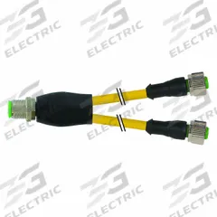 Cordset: M12 Male Straight X (2) M12 Female Straight, 4 Pins, Yellow, PUR, 0.3 m Cable Lg (MPN 7000-40701-0330030). Key specifications — Cable Jacket Color: Yellow; End 1 Gender: Male; End 1 Mounting Orientation: Straight; End 2 Gender: Female; End 2 Mounting Orientation: Straight; End 2 Connection Type: (2) M12; IP Rating: IP67; Brand: MURRELEKTRONIK.