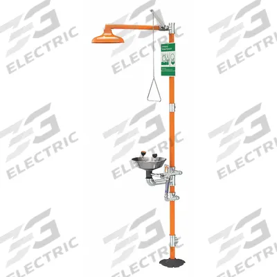 GUARDIAN EQUIPMENT Shower with Eyewash: Floor Mnt, Uncovered, Stainless Steel Bowl - Floor-Mount Showers with Eyewash