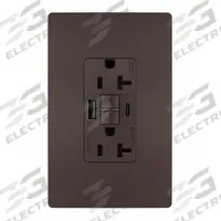 USB Receptacle: Duplex, 5-20R, 2 USB Ports, USB Type A/C, Dark Bronze, 125V AC, 20 A, GFCI (MPN 2097TRUSBACDBC4). Key specifications — Brand: LEGRAND.