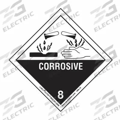 LABELMASTER Container Label: Corrosive, 3 15/16 in x 3 15/16 in, 3 15/16 in Label Ht - Class 8: Corrosive