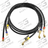 TESTO Hose Set: 5 ft Lg, 45° Angle, Black/Blue/Red/Yellow, Rubber, 3 Hoses, Ball Valve (MPN 0554 2116). Key specifications — Brand: TESTO; Includes Valve: Yes.