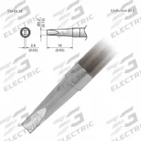 HAKKO Soldering Tip: T39 Series, Chisel, 3.2 mm W, 16 mm Lg (MPN T39-DL32). Key specifications — Brand: HAKKO; Compatible Handpiece Manufacturer Model Number: FX-9701; Manufacturer Part Number: T39-DL32.