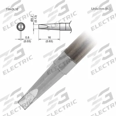 HAKKO Soldering Tip: T39 Series, Chisel, 3.2 mm W - T39 Series Soldering Tips