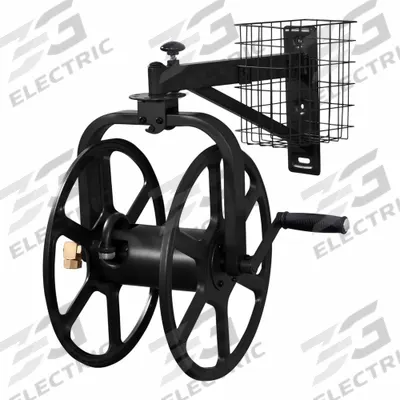 LIBERTY GARDEN Hose Reel: 125 ft, 15 in Reel Dia, Black, 0 Wheels - Metal Wall-Mount Garden Hose Hangers