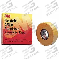 3M Electrical Tape: 2 in Wd, 36 yd Lg, 7 mil Thick, Varnished Cotton Cloth, Indoor, Yellow, 16 PK (MPN 2510-2X36YD). Key specifications — Series: 2510.