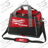 MILWAUKEE PACKOUT Tool Bag: 20 7/8 in W x 12 3/8 in D x 4 in H, Nylon, Red, 6 Inside Pockets (MPN 48-22-8322). Key specifications — attr1120376: MILWAUKEE; attr1120463: Nylon; attr1120464: Red; attr1120343: Removable Shoulder Strap.
