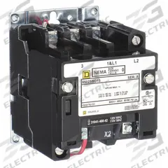 SQUARE D NEMA Magnetic Contactor: Non-Reversing, 2 Poles, NEMA Size 0, 18 A, 120V AC (MPN 8502SBO1V02S). Key specifications — Brand: SQUARE D.