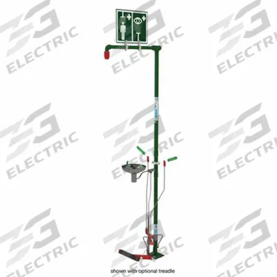HUGHES SAFETY Shower with Eyewash: Floor Mnt, Uncovered, Stainless Steel Bowl - Floor-Mount Showers with Eyewash