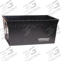 DIVERSI-PLAST Nesting Tote: 3 gal, 23 in x 15 in x 12 in, Black, Lid Not Included, Less than 10 gal (MPN 39804L). Key specifications — Nestable: Nesting Capable; Brand: DIVERSI-PLAST; Material: Plastic.