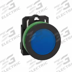 SCHNEIDER ELECTRIC Pilot Light: 30 mm Panel Mounting Size, Blue, LED, XB5 Series (MPN XB5FVB6). Key specifications — Series: XB5; Brand: SCHNEIDER; Includes Push-To-Test: No Push-To-Test Included.