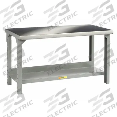 LITTLE GIANT Workbench: Adj Ht, Stainless Steel, 60 in x 30 in, 4,500 lb Overall Load Capacity - Workbenches with Lower Shelves