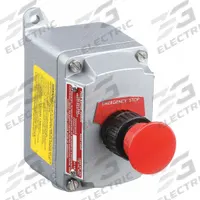 Control Station: 1 Gang, Mushroom Head Push Button, 1NO/1NC, Emergency Stop, 0 Pilot Lights, 3/4 in (MPN EFDB175-UM1). Key specifications — Legend: Emergency Stop; Action: Maintained; Contact Form: 1NO/1NC; Brand: APPLETON ELECTRIC; Operator Configuration Type: (1) Mushroom Push Button.