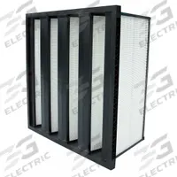GRAINGER V-Bank Air Filter: 20 in x 24 in x 12 in, Synthetic, Single Header, 4 Vs, Downstream Face (MPN 33E947). Key specifications — attr1286015: GRAINGER; attr1286018: Plastic; attr1286019: Synthetic; attr1286016: Smoke.